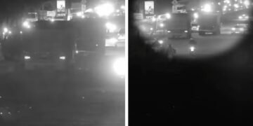 Câmera de segurança flagra racha entre dois caminhoneiros que terminou em acidente com 8 veículos